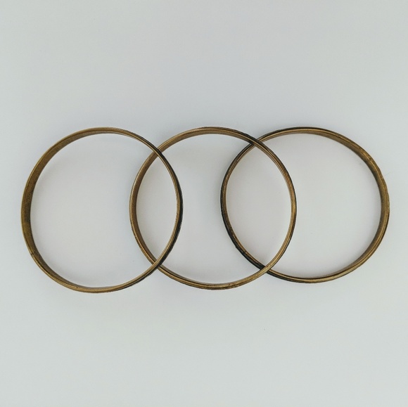 3 Brass and Green Snake Skin Bangles - Picture 4 of 5